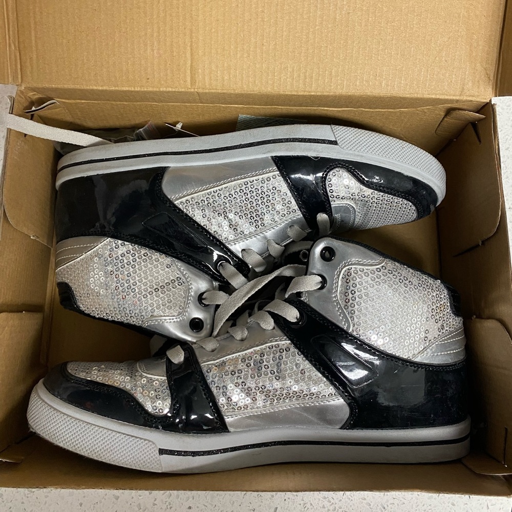 Gotta Flurt black and silver sequin high top sneakers